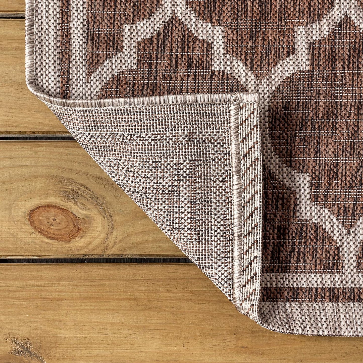 Eyely BMS109B-214 Santa Monica Trebol Moroccan Trellis Textured Weave, Pet Friendly, Non-Shedding, Stain Resistant, Easy-Cleaning, Espresso/Taupe, 2 ft. x 14 ft., Indoor/Outdoor, Runner Rug
