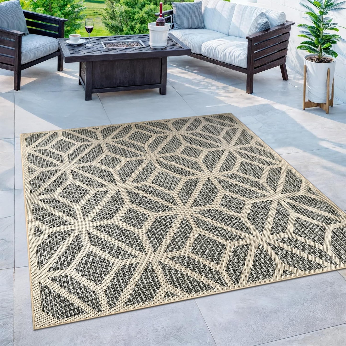 Rugshop Contemporary Geometric Indoor/Outdoor Square Rug 6' 6" Blue