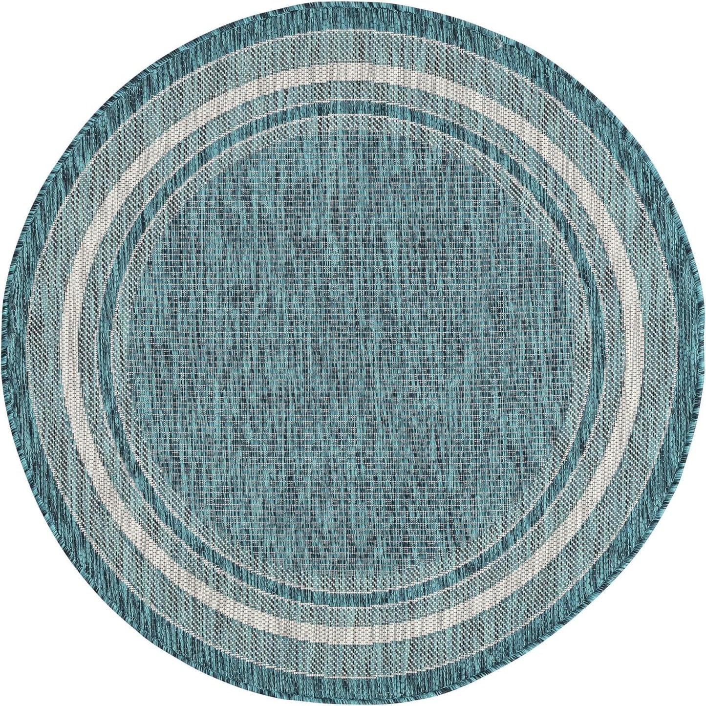 Unique Loom Outdoor Border Collection Area Rug - Soft Border (4' Round Teal/Ivory)