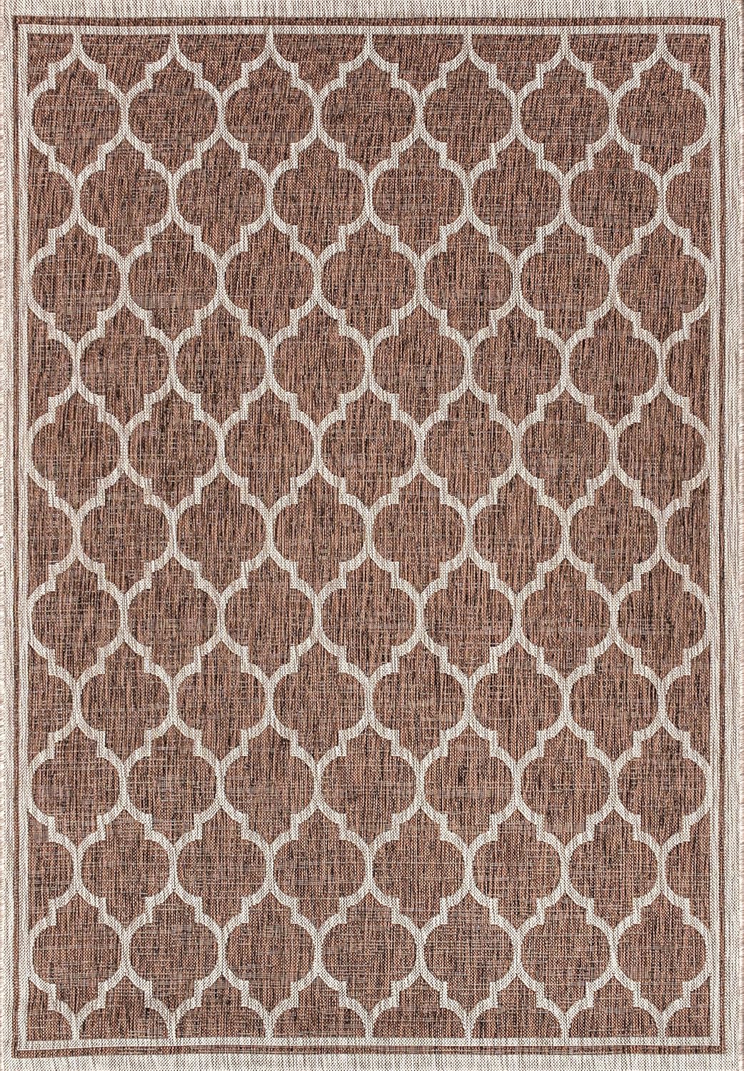Eyely BMS109B-4 Santa Monica Trebol Moroccan Trellis Textured Weave Indoor/Outdoor Area Rug Coastal;Bohemian, Bedroom, Backyard, Patio, Easy-Cleaning, Non-Shedding, 4 X 6, Espresso/Taupe