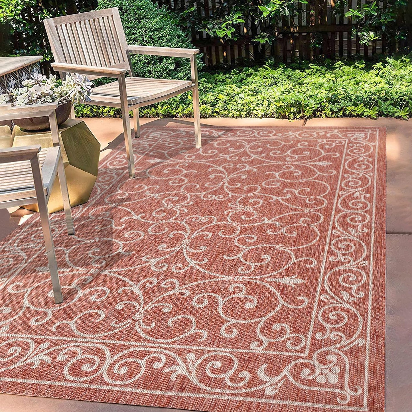 JONATHAN Y SMB106B-5 Charleston Vintage Filigree Textured Weave Indoor/Outdoor Red/Beige 5 ft. x 8 ft. Area Rug, Classic,Easy Cleaning,HighTraffic,LivingRoom,Backyard, Non Shedding
