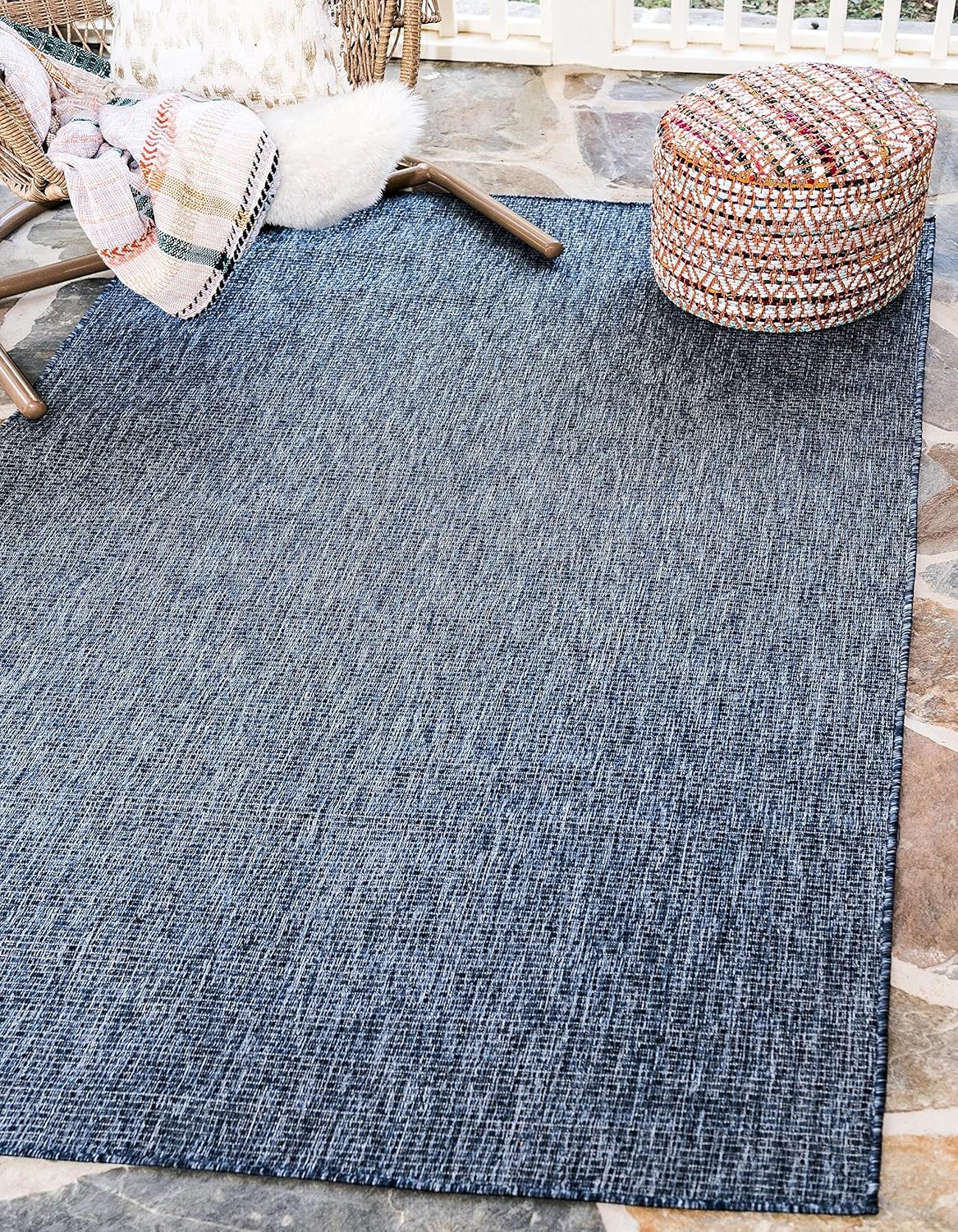 Unique Loom Collection Casual Transitional Solid Heathered Indoor/Outdoor Flatweave Area Rug (8' x 11' 4" Rectangle, Blue/Navy Blue)